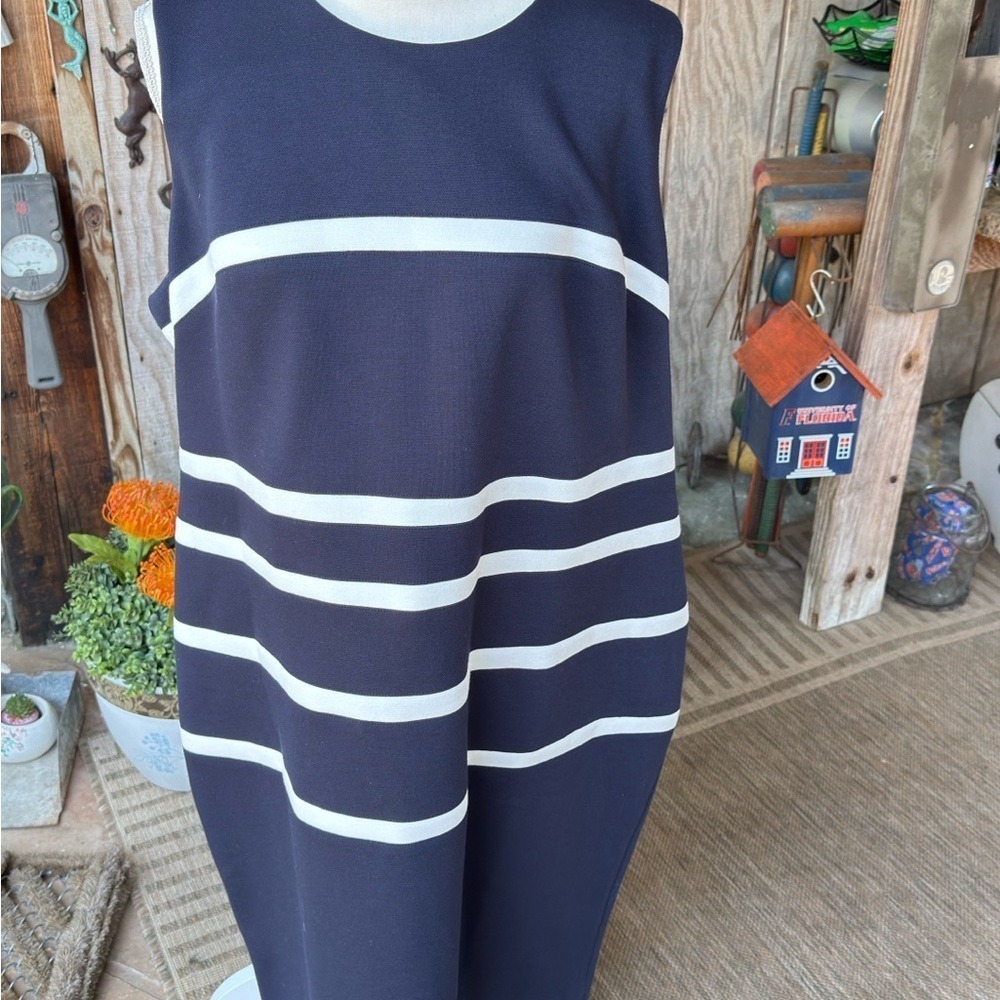 Tommy Hilfiger Navy and White Striped Sleeveless Shift Dress NWT